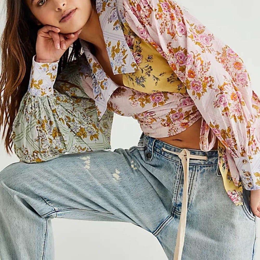 Free People Floral Patchwork Blouse - image 1